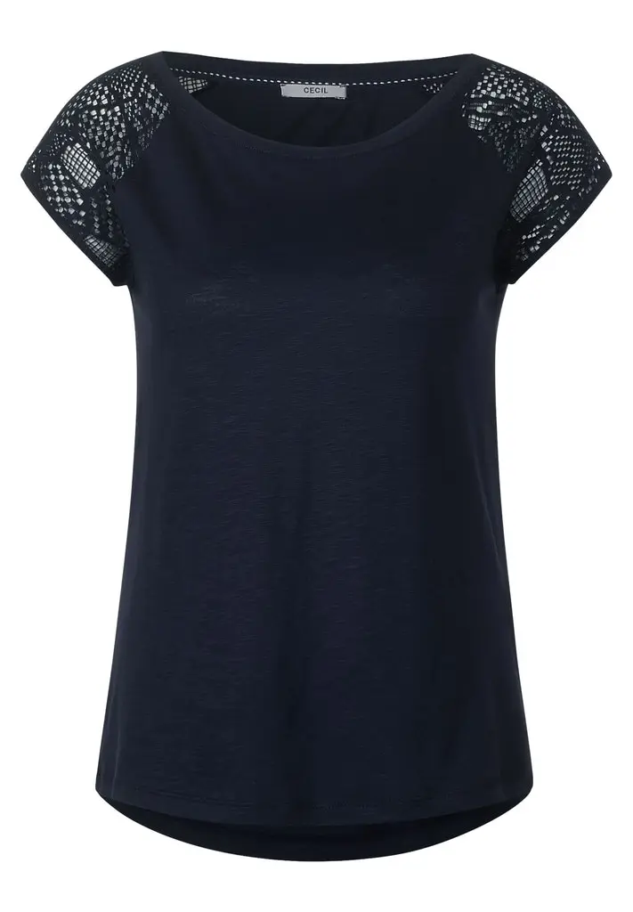 Schwarzes Top mit Spitzendetail Mode Shirts Netzshirts 