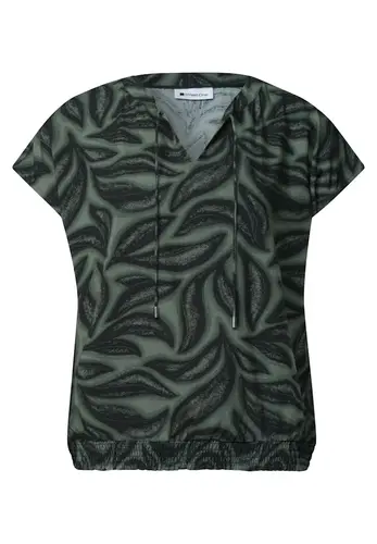 Blusenshirt mit Split Neck und Smokdetail