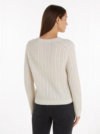 SOFT WOOL AO CABLE V-NK SWEATER