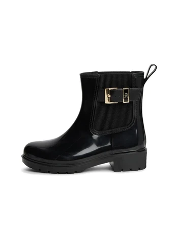 TH BUCKLE GLOSSY ANKLE RAIN BOOT