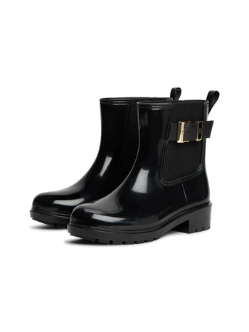 TH BUCKLE GLOSSY ANKLE RAIN BOOT
